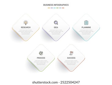5 clean infographic design shaped elements template, symbolizing the five stages of business strategy and progression. Progress bar or timeline. Vector for presentation, web site or app.