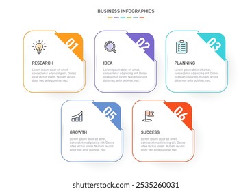 5 Plantilla de Elementos en forma de diseño infográfico limpio, que simboliza las cinco etapas de la estrategia y la progresión empresarial. Barra de progreso o línea de tiempo. Vector para presentación, Sitio web o App.