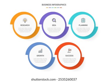 5 modelo de elementos em forma de design infográfico limpo, simbolizando os cinco estágios da estratégia de negócios e progressão. Barra de progresso ou linha do tempo. Vetor para apresentação, site ou aplicativo.