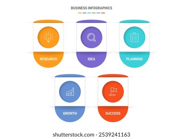 5 Plantilla de Elementos en forma de diseño infográfico limpio, que simboliza las cinco etapas de la estrategia y la progresión empresarial. Barra de progreso o línea de tiempo. Vector para presentación, Sitio web o App.