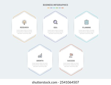 5 Plantilla de Elementos en forma de diseño infográfico limpio, que simboliza las cinco etapas de la estrategia y la progresión empresarial. Barra de progreso o línea de tiempo. Vector para presentación, Sitio web o App.