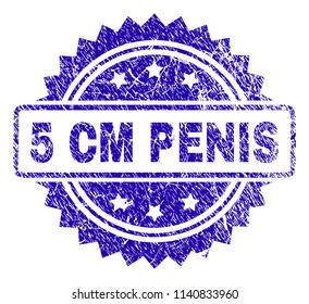 5 CM PENIS stamp imprint with corroded style. Blue vector rubber seal print of 5 CM PENIS text with corroded texture.