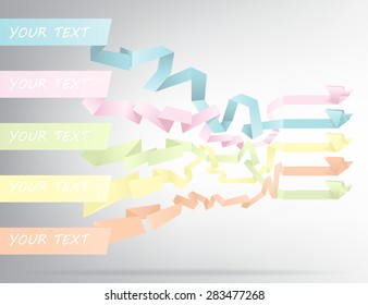 5 colored banners,5 origami-style birds.vector illustration