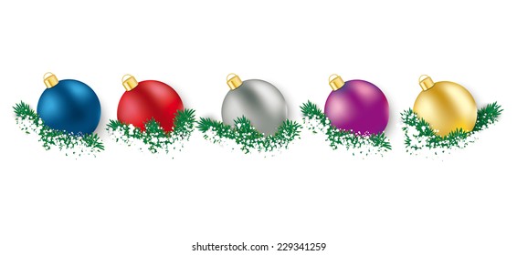 5 colored christmas baubles on the white background. Eps 10 vector file.