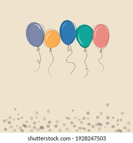 5 colorful balloons with confetti. greeting cards template