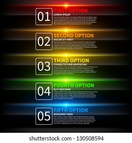 5 colorful glowing options. Useful for presentations or web design. Useful for presentations or web design.