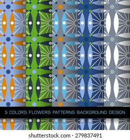 5 colors patterns with flowers idea and abstract decorative elements design