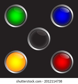 botón brillante de 5 colores con elementos metálicos, diseño vectorial para sitio web.