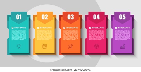 5 Colour Step Timeline Infographic Template