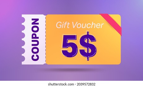 5$ coupon promotion sale for website, internet ads, social media. Big sale and super sale coupon code $5 discount gift voucher with coupon vector illustration summer offer ends weekend holiday
