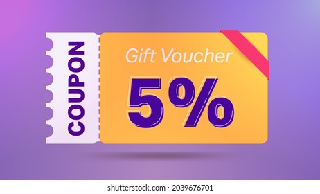 5% coupon promotion sale for website, internet ads, social media. Big sale and super sale coupon code 5 percent discount gift voucher coupon vector illustration summer offer ends weekend holiday