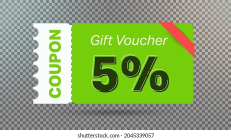 5% coupon promotion sale for website, internet ads, social media. Big sale and super sale coupon code 5 percent discount gift voucher coupon vector illustration summer offer ends weekend holiday