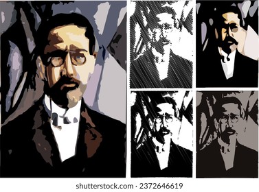 5 creative drawings based on a portrait Anton Pavlovich Chekhov 1860-1904, was a Russian playwright and short-story writer