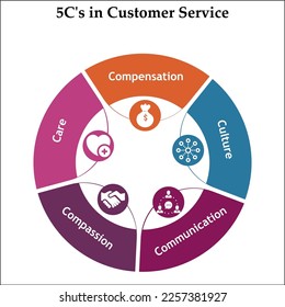5 C's of Customer Service. Infographic template with icons