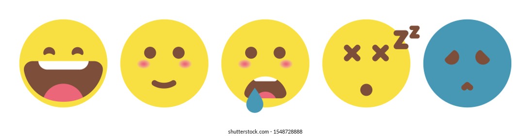 5 Cute Flat Emoticon Set. Flat Icon. Vector Illustration Eps10.