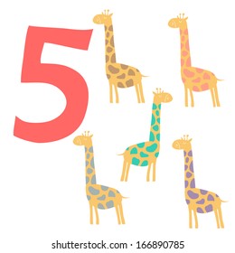 5 cute giraffes  Easy Learn to count figures  Funny cartoon childish illustrations in vector 