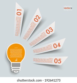 5 cutting banners with bulb on the grey background. Eps 10 vector file.