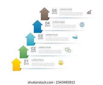 5 data infographics arrow tab paper index timeline template. Vector illustration abstract background.