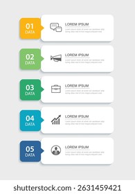 5 data infographics rectangle tab index template. Illustration business abstract background.