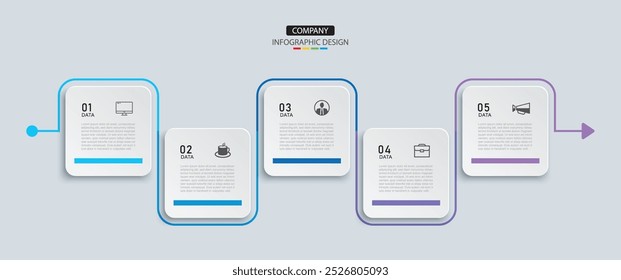 5 data infographics square layout paper template. Illustration business abstract background.