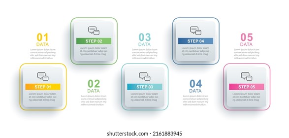 5 data infographics square tab paper index template. Vector illustration abstract background.