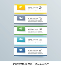 5 data infographics tab paper index template. Vector illustration abstract background. Can be used for workflow layout, business step, banner, web design.