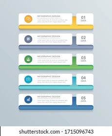 5 data infographics tab paper index template. Vector illustration abstract background. Can be used for workflow layout, business step, banner, web design.