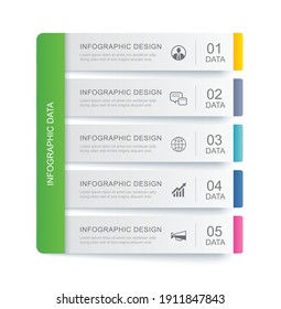 5 data infographics tab paper index template. Vector illustration abstract background. Can be used for workflow layout, business step, banner, web design.