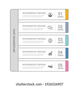 5 data infographics tab paper thin line index template. Vector illustration abstract background. Can be used for workflow layout, business step, banner, web design.