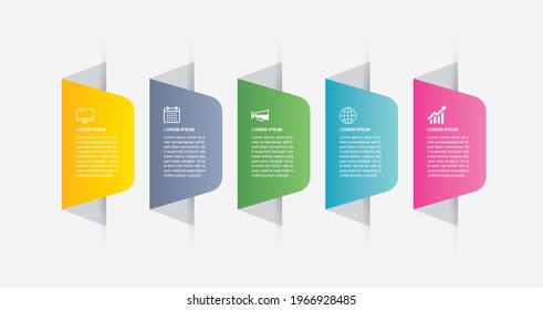 5 data infographics tab paper index template. Vector illustration abstract background. Can be used for workflow layout, business step, banner, web design.