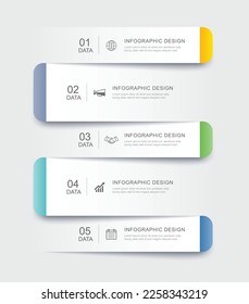 5 data infographics tab paper index template. Vector illustration abstract background.