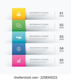 5 data infographics tab paper index template. Vector illustration abstract background.