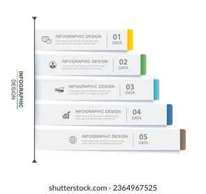 5 plantilla de índice de papel de ficha infografía de datos. Ilustración vectorial fondo abstracto comercial.