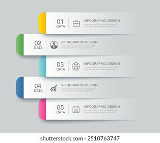 5 Daten Infografiken Registerkarte Papierindex Vorlage. Illustration abstrakter Hintergrund.