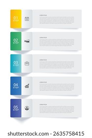 5 data infographics tab paper index template. Illustration abstract background.