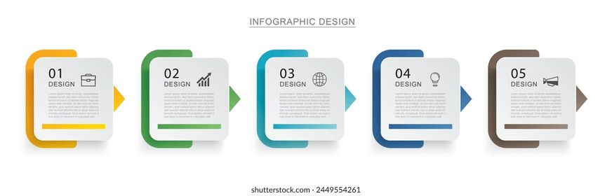 5 Dateninfografik Zeitleistenregister Papierindex Vorlage. Illustration abstrakter Hintergrund.