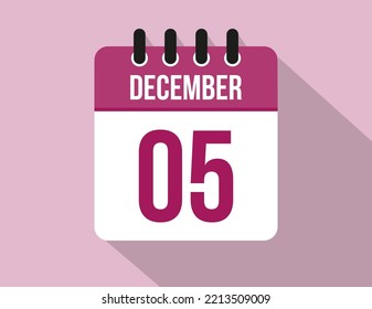 5 day December calendar. Calendar vector for December in pink color on light background