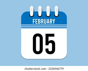 5 day February calendar icon. Banner for appointments, special dates and birthdays. Calendar vector for February in blue color on light background