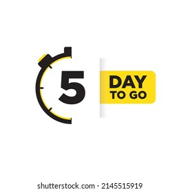 5 Day to go. Label, Sign, Button. Black and Yellow colors. Vector stock illustration.