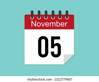 5 day November calendar design. Red calendar vector for November month and day