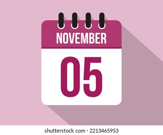 Calendario de 5 días de noviembre. Vector de calendario para noviembre en color rosa en fondo claro