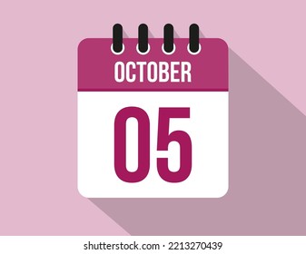 5 day October calendar. Calendar vector for October in pink color on light background