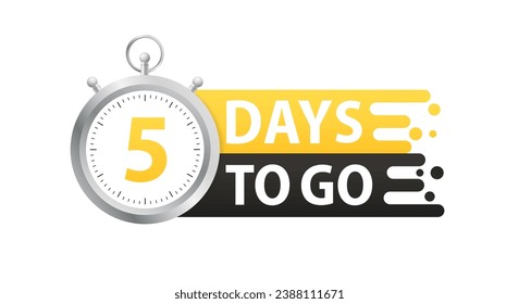 5 day until the final countdown. Promotional offer timer for one day before sale, 1 day only. Countdown timer. Clock icon. Time icon. Count time sale. Vector illustration