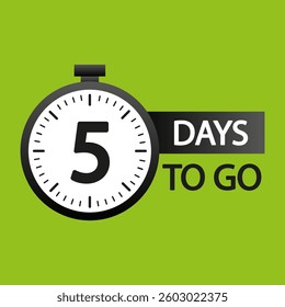5 days countdown. Number five timer. Vector clock symbol. Time until event.