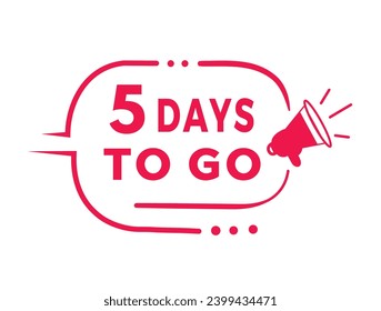 5 days to go banner, design badge icon. count time sale or promo for business or advertising. Flat style Vector template isolated on white background.