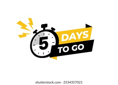 5 days to go banner label, countdown timer sticker vector illustration with stopwatch
