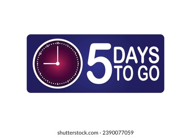 5 days to go clock icon on blue background. Countdown left days banner. count time sale. Vector illustration.