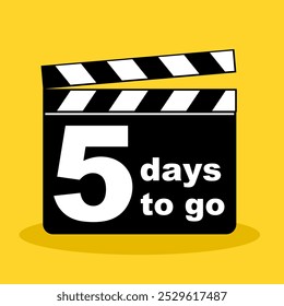 5 dias para ir contagem regressiva com ilustração de filme clapperboard ou filme clapboard vetor de ilustração plana vetor editável