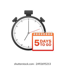 5 days to go icon. Timer icon. Flat style. Vector icon.