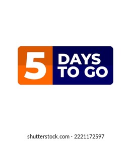 5 days to go red and blue color. Vector emblem with the number of days remaining